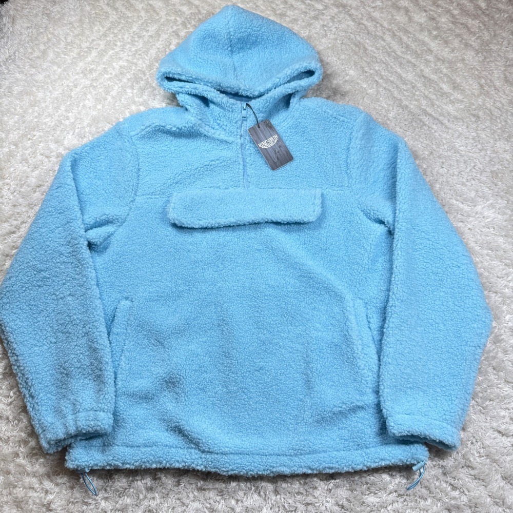 NWT Ringspun Women's Medium Hoodie Pullover Sherpa Blue Cozy Style Street Casual